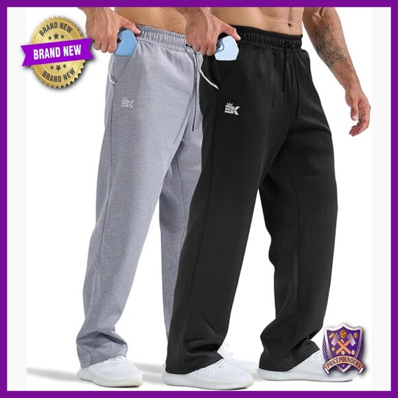Men's Workout Sweatpants with Zip Pockets Wide Leg Elastic Waist